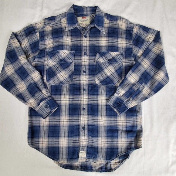 Levi's Other - Men's Levis Button Down Long Sleeve Plaid Flannel Shirt Blue/white Size Medium